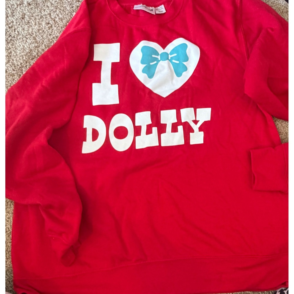 Dolly Parton I Heart Dolly Red Graphic Sweatshirt Women Medium Bow Heart Logo